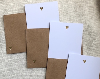 Golden Heart Letterpress foil card love note in warm gold handset foiling set of 3 in two sizes! Wedding, Anniversary or Valentine messages