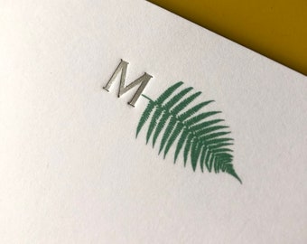 Fern Personalized Monogram Foil Flat Note Card Set of 8 in handset foiled letterpress Great spring gift for graduates or Birthday!