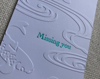 Koi Fish Missing You foil embossed Miss your loved ones note card