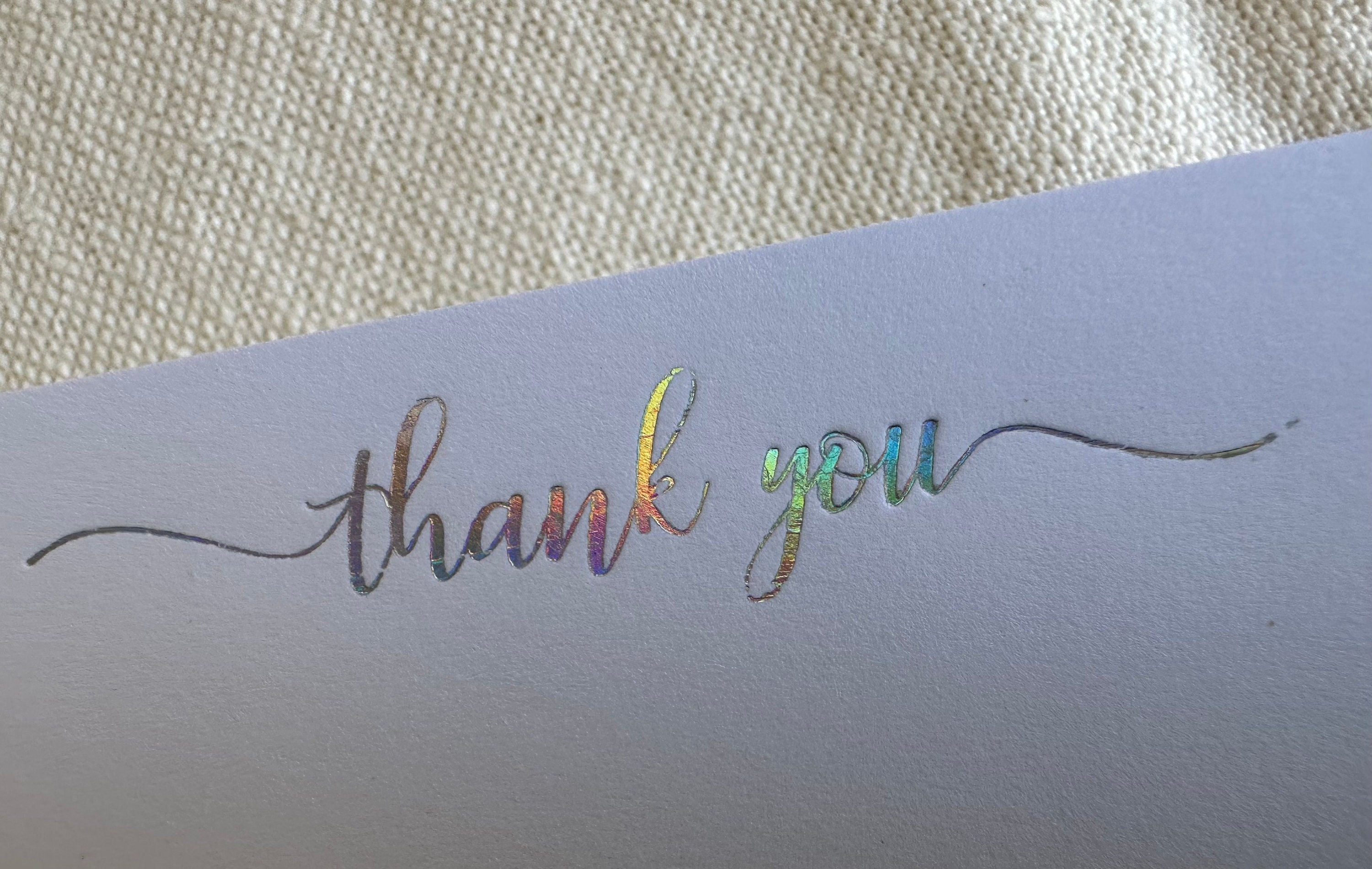 Thank You Glowing Script Cards in Holographic Silver, Disco or Gold ...