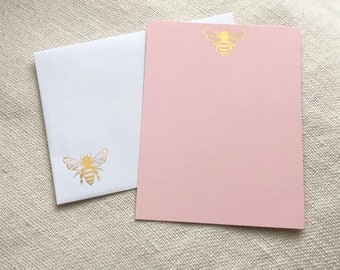 Blush with Golden Honeybee Letterpress foil card love note benefits the Bee Conservancy! Gold hot foiling on pink