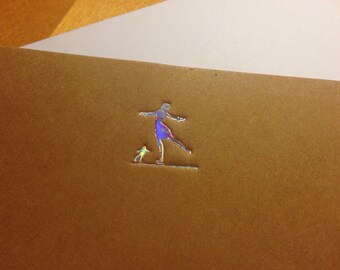 Ice Skater Iridescent Winter Note Card in beautiful holographic hot foil letterpress