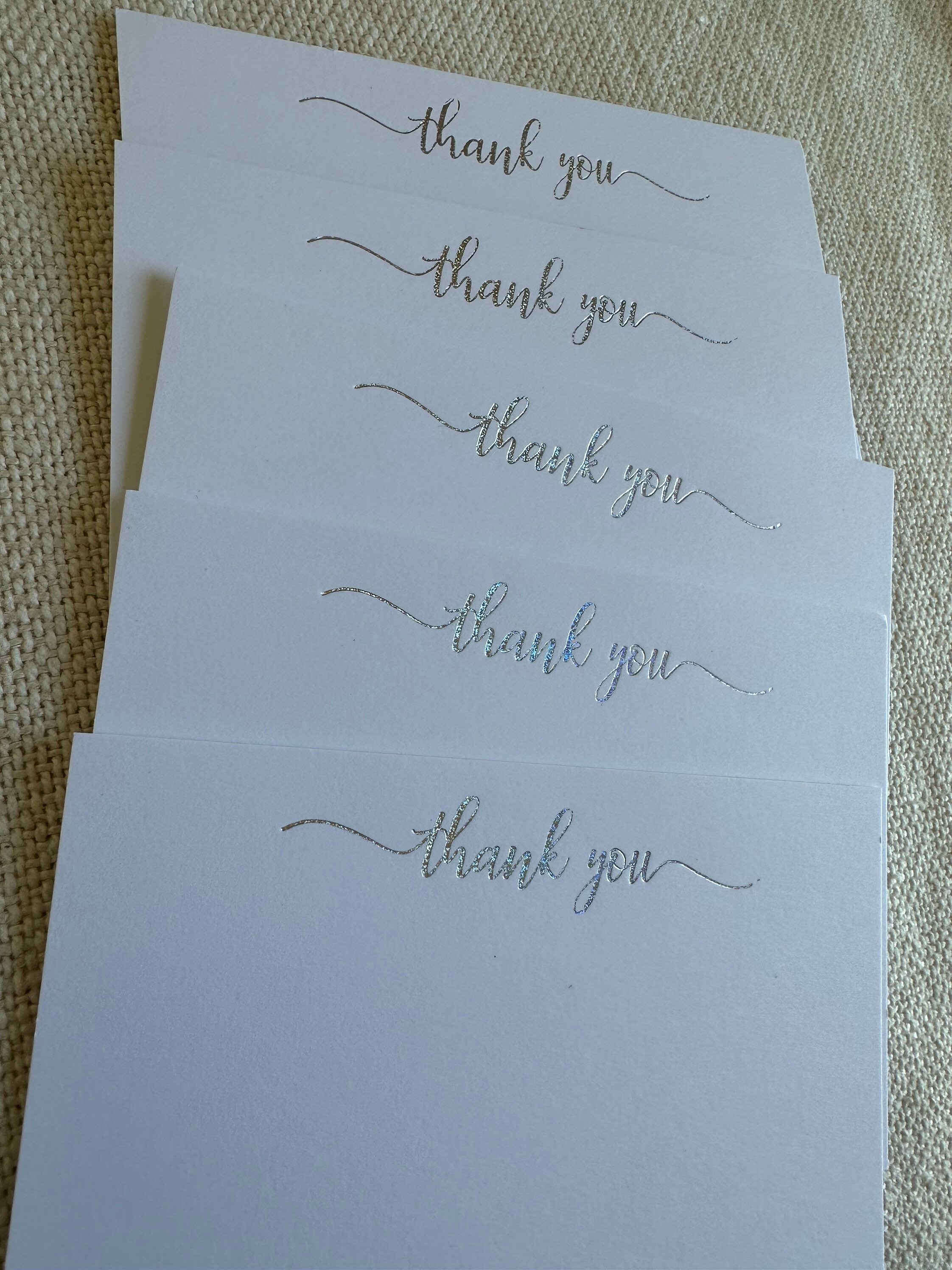 Thank You Glowing Script Cards in Holographic Silver, Disco or Gold ...