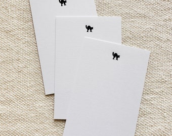 Arched Black Kitty Cat hot foil pressed Mini Notes, perfect for feline fan, gift option of 1 or 3 cards - can be personalized! Samhain Meow