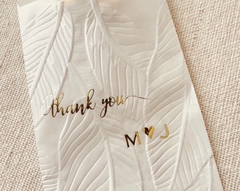 Custom Banana Leaf Embossed Thank You Foiled Glassine Treat Bags - Personalizable for party events or wedding favors!