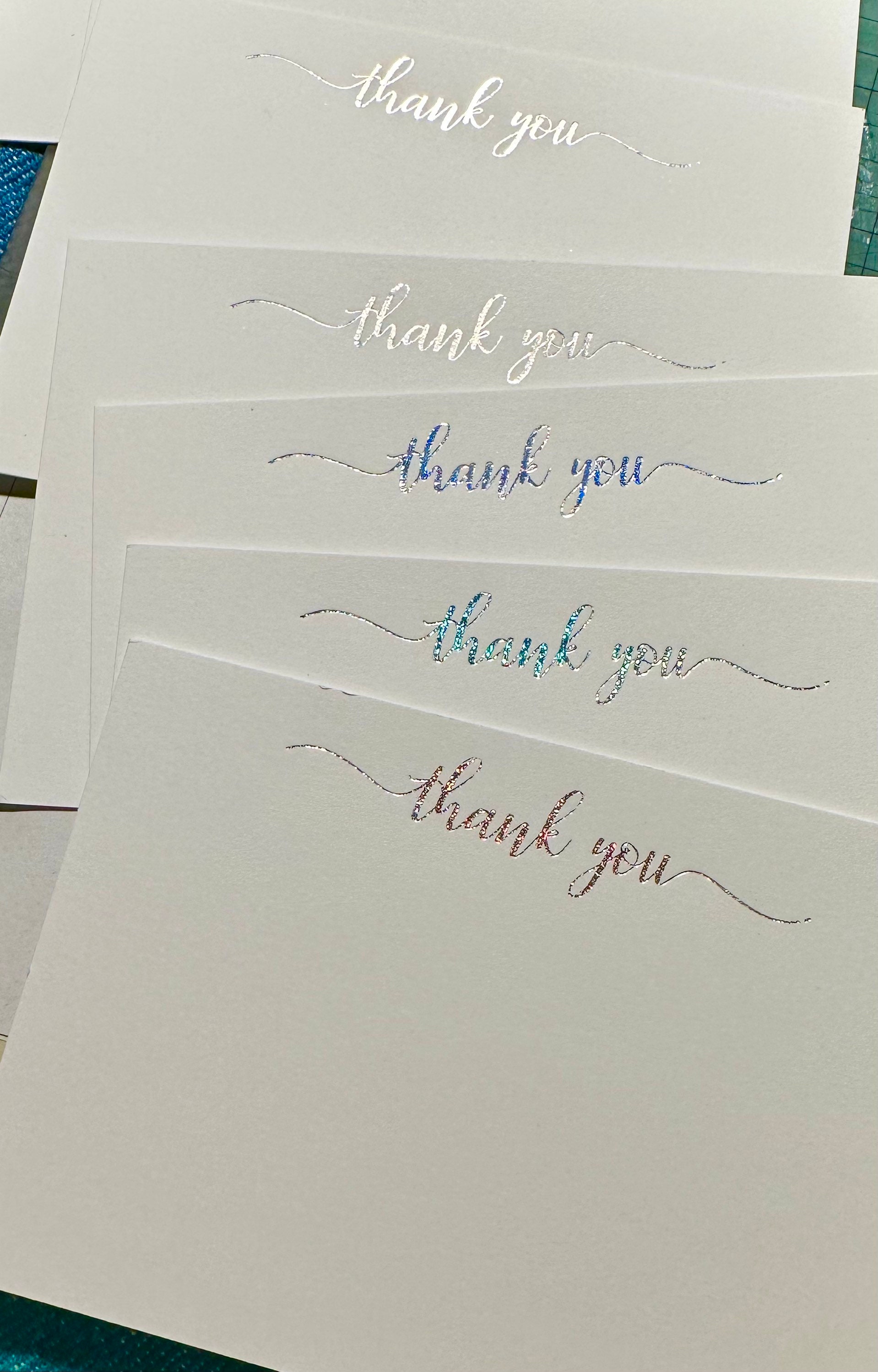 Thank You Glowing Script Cards in Holographic Silver, Disco or Gold ...