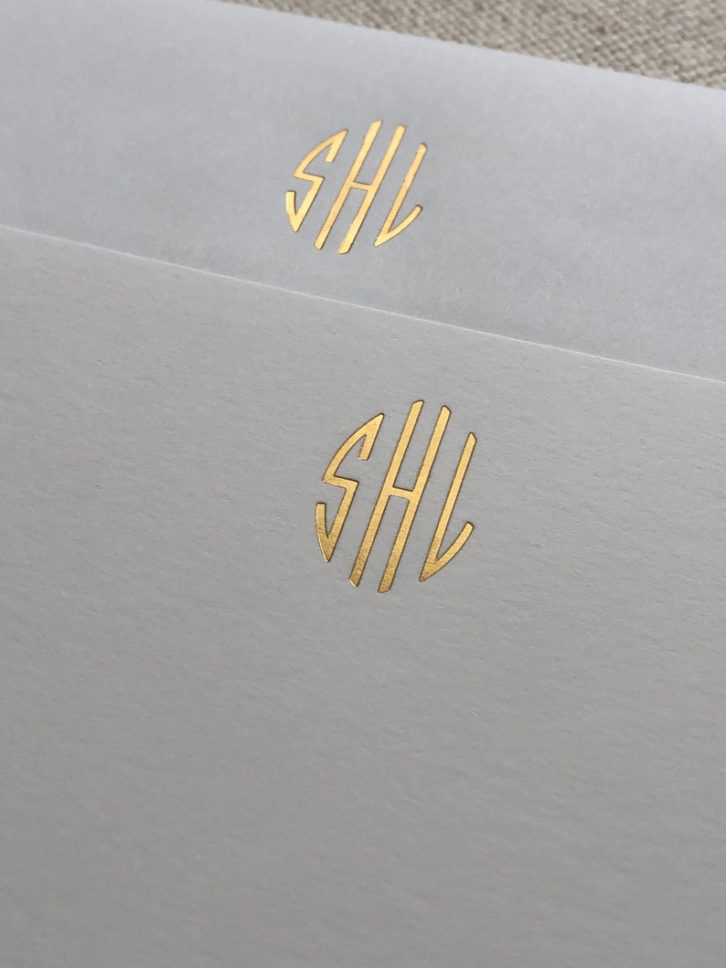 Personalized Gold Oval Monogram Foil Flat Note Card Set of 12 Handset ...