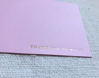 Thank you so much foil cards in blush or lilac blue in handset letterpress foiling set of 4 - benefits Red Cross