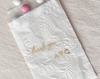 Tropical Foliage Embossed Thank You Foiled Glassine Treat Bags - Personalizable for party events or wedding favors!