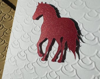 Lunar New Year of the Horse handmade golden red diecut note card with handwritten greeting!