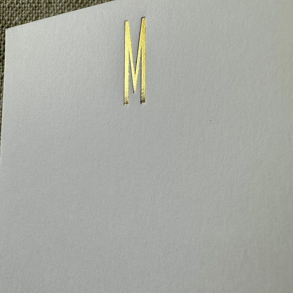 Empire Initial Monogram Personalized Flat Note Card Set of 12 handset letterpress in gold, silver or holographic foil