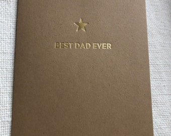 Best Dad Ever Gold Star foil Birthday Fathers Day Love Card in holographic, gold or ocean blue foiling benefits Red Cross
