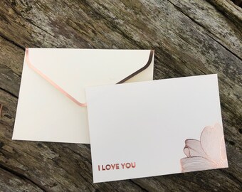 I love you in floral rose gold foil, hand pressed Wedding Day card or love note for the one that inspires your adoration