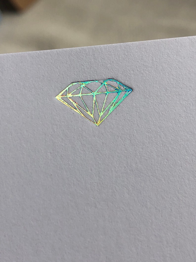 Shine Bright Diamond Letterpress foil card love note in holographic gold, opal or blue handset foiling for wedding, engagement, anniversary Holographic