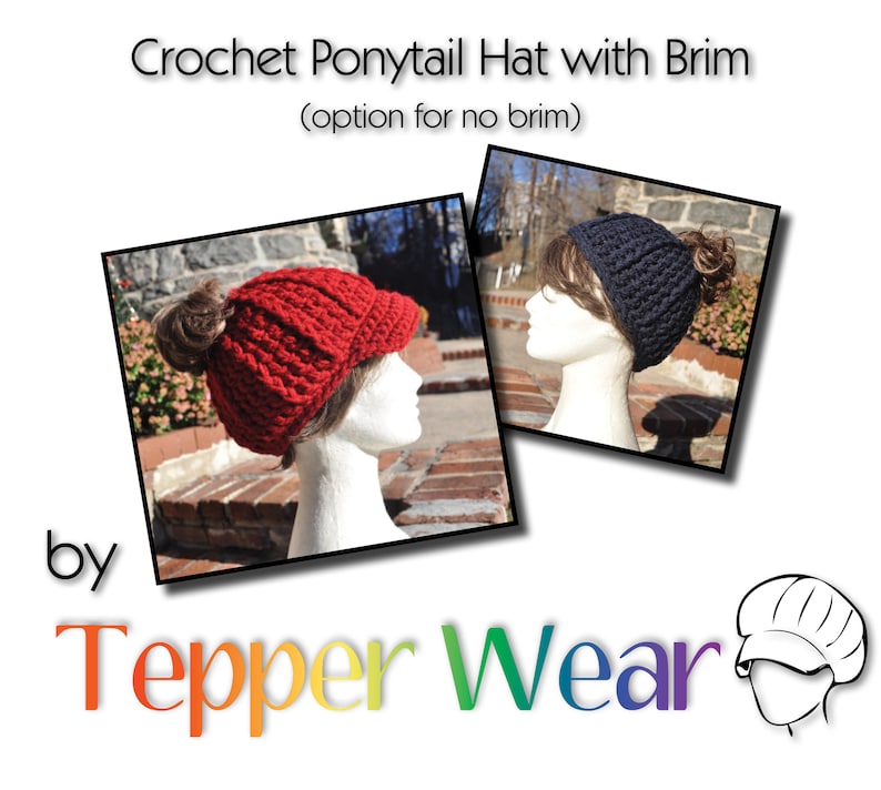 Crochet Hat Pattern Messy Bun Hat Pattern Ponytail Hat Pattern Crochet Hat with Brim image 1