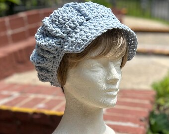 Crocheted Newsboy Hat - Light blue Cotton Crochet Hat - Summer Accessories