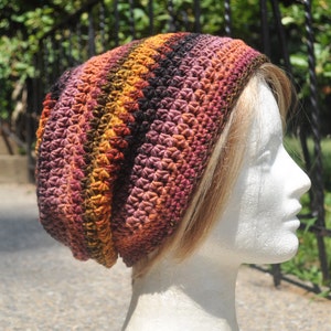 Crochet Slouchy Hat Unisex Crochet Hat Loose Fitting Unisex Multicolored Skullcap Striped Beanie Hat image 5