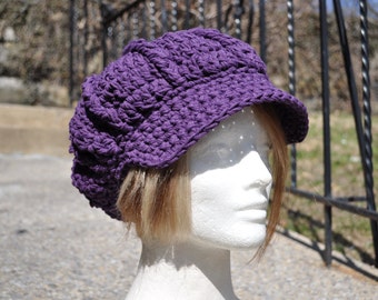 Plum Cotton Sunhat - Newsboy Crochet Cap - Summer Accessories - Purple Hat with Brim - Cotton Hat - Women's Lightweight