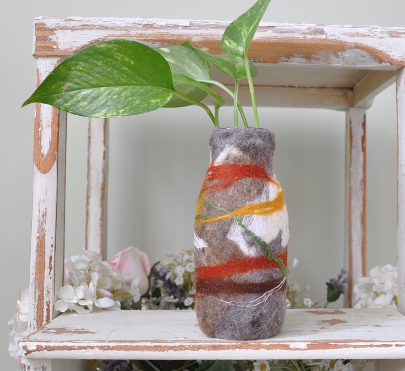 Wet Felted Glass Vase Made From Starbucks Bottle Repurposed Etsy