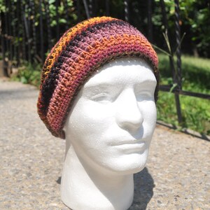 Crochet Slouchy Hat Unisex Crochet Hat Loose Fitting Unisex Multicolored Skullcap Striped Beanie Hat image 3