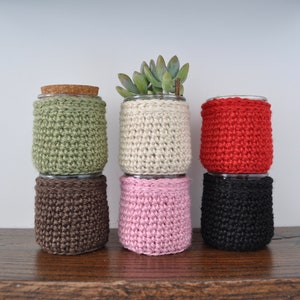 Glass Jar with Jute Twine Crochet Cozy Bathroom Accessory Farmhouse decor Housewarming Gift Upcycled Ecofriendly Q-Tips Succulents image 2