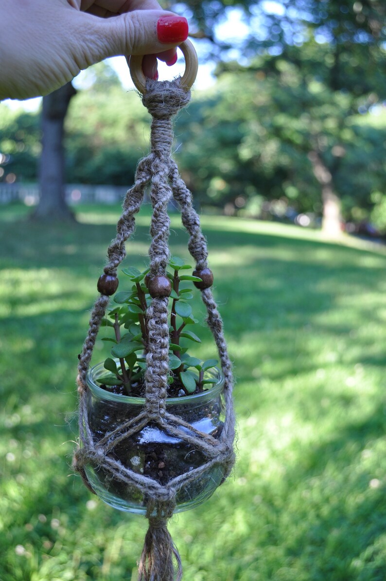Small Jute Twine Macrame Hanging Planter for Succulents or Etsy