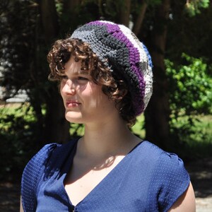 Multicolored Chevron Ripple Crochet Hat - Lightweight Beret