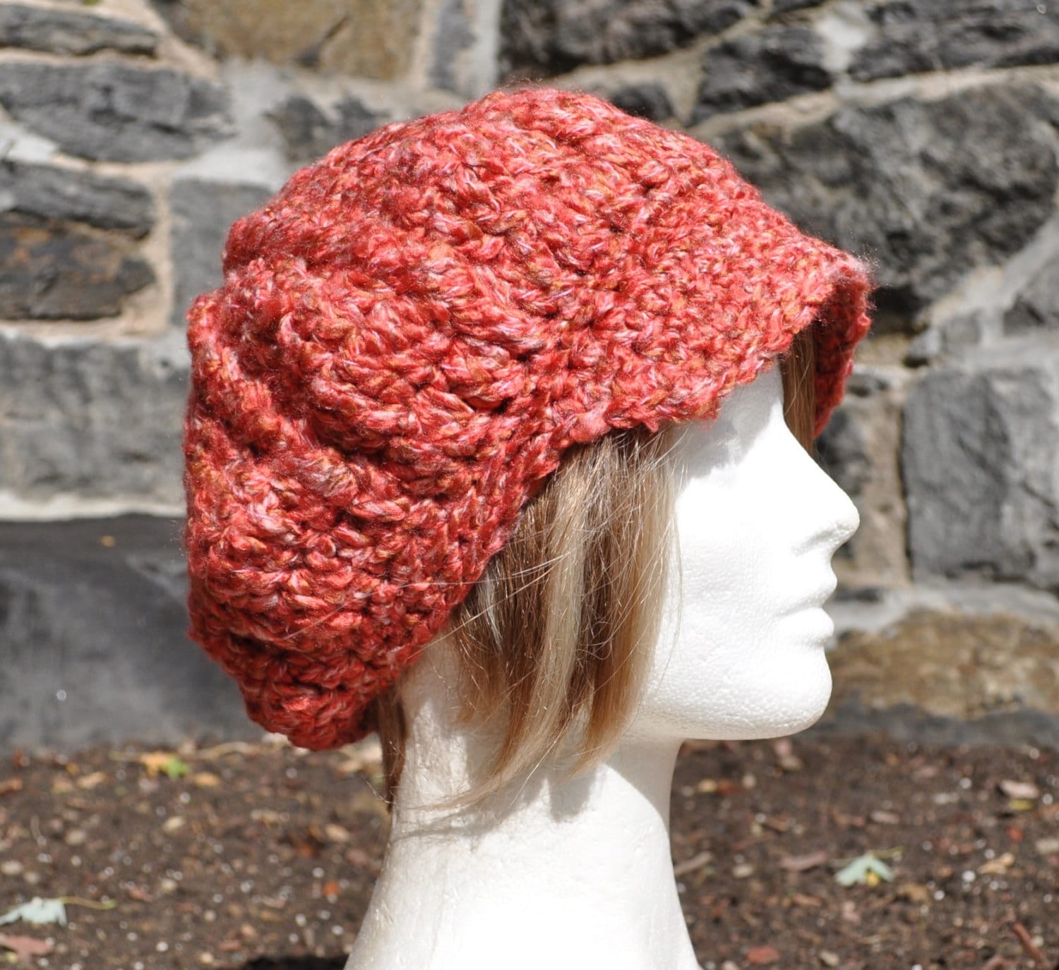 Plush Cozy Comfy burgundy red Faux Fur newsboy crochet Beret hat OS Red Crochet Newsboy Hat: Adjustable, Unisex Boho Brim  main image 4