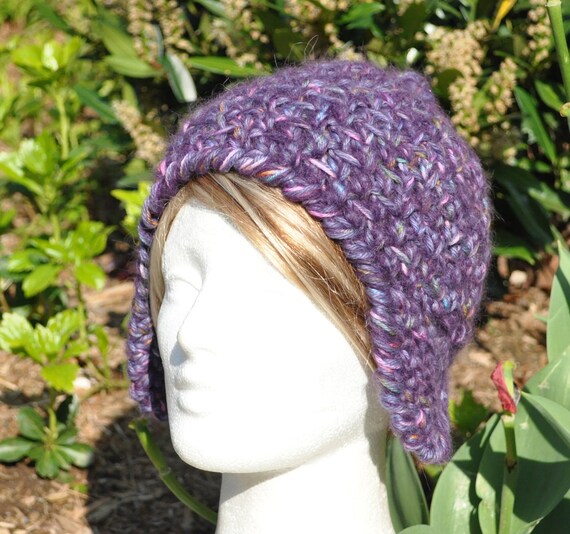 Mostly Wool Earflap Hat - Purple Crocheted Hat - Winter Accessories