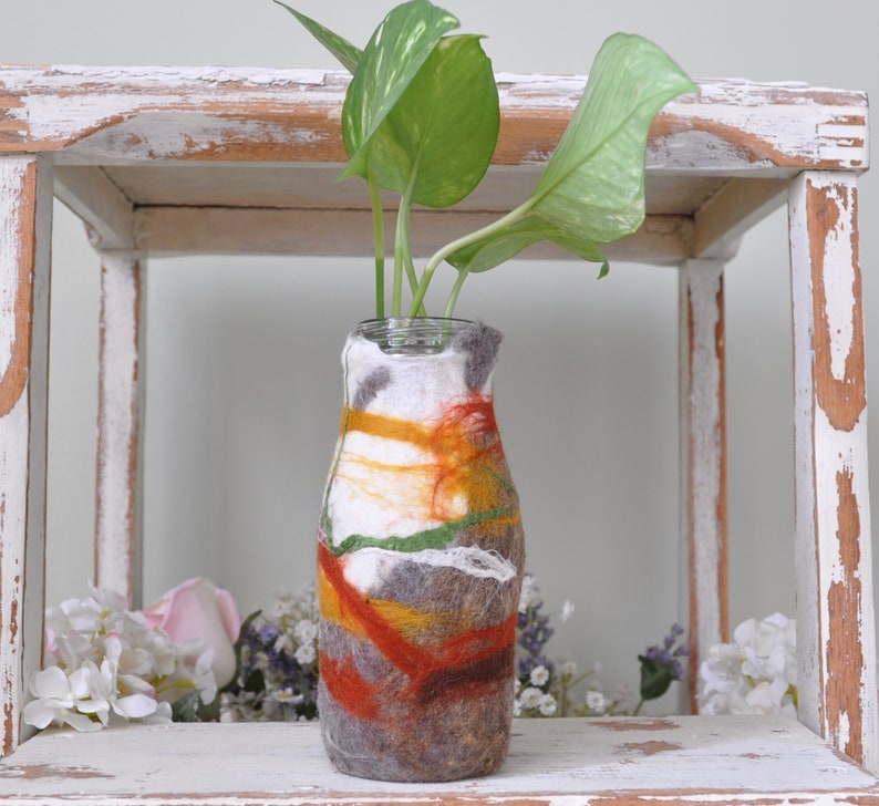 Wet Felted Glass Vase Made From Starbucks Bottle Repurposed Etsy