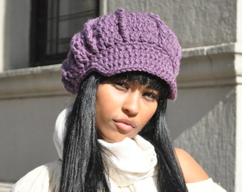 Light Purple Newsboy Hat with Brim - Crocheted Cap - Adult Women's Hat - Winter Accessories - Lavender