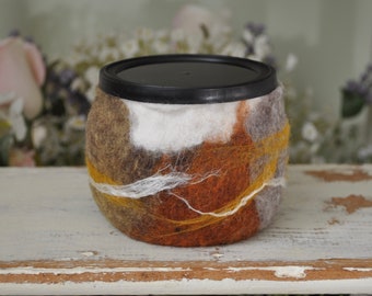 Wet Felted Glass Yogurt Jar - Repurposed, Upcycled, Merino Wool and Glass Jar - OOAK stash jar or succulent planter