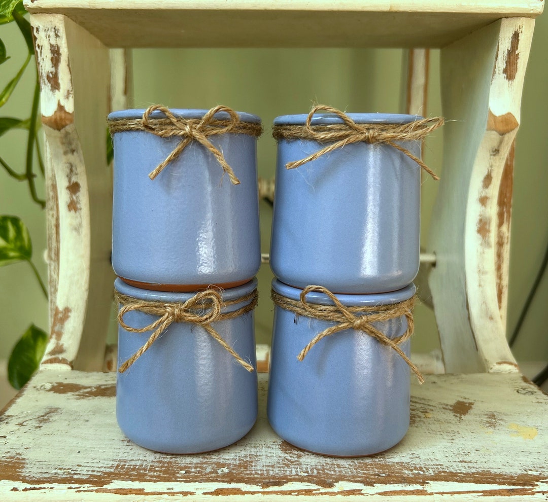 4 Periwinkle Terracotta Yogurt Jars With Wood Lids optional Etsy
