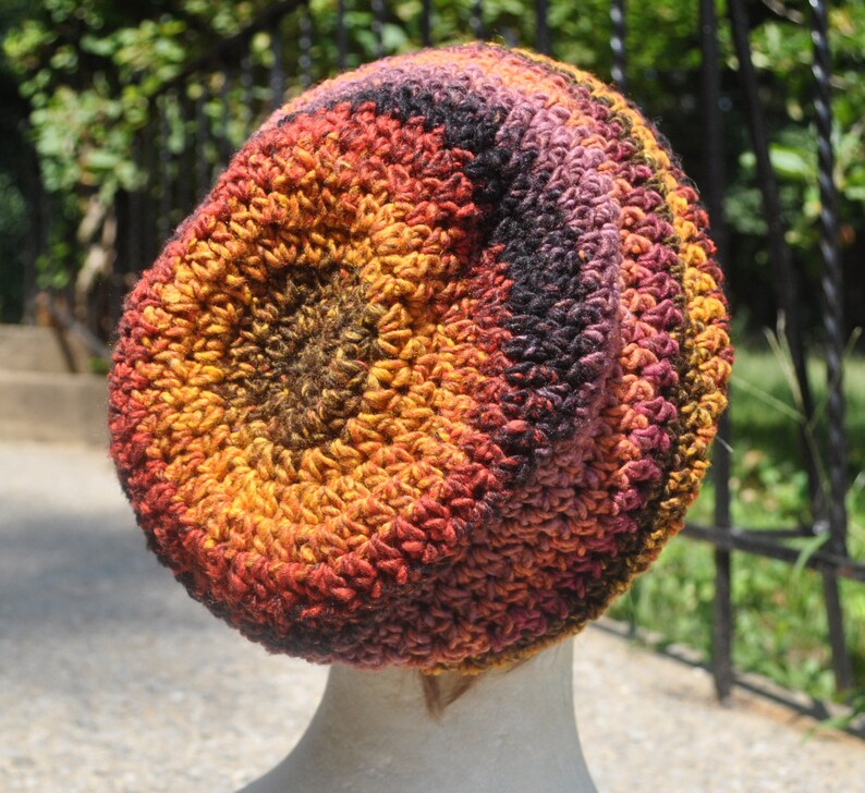 Crochet Slouchy Hat Unisex Crochet Hat Loose Fitting Unisex Multicolored Skullcap Striped Beanie Hat image 4