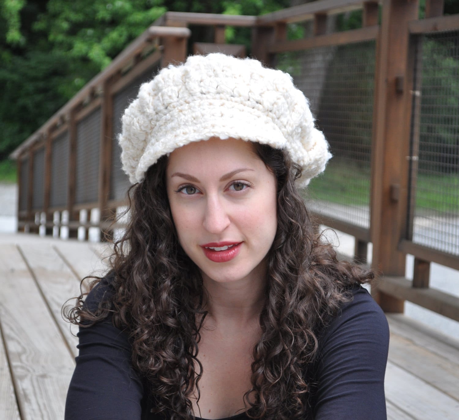 Newsboy Cap in Offwhite Boucle Crocheted Hat Women's Hat Offwhite Hat