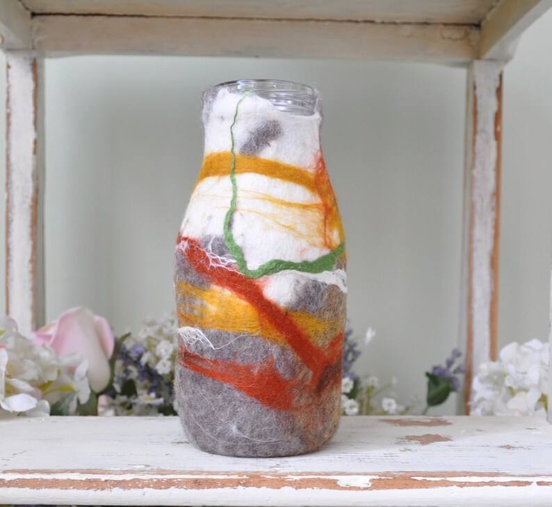 Wet Felted Glass Vase Made From Starbucks Bottle Repurposed Etsy