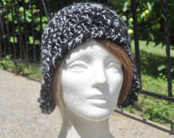 Black and White Wool Women's Earflap Hat (Ear flap hat) Crochet hat