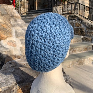 Blue Slouchy Hat, Women's Newsboy Hat, Crocheted Hat, Brimmed Hat in Wool Acrylic Blend Ready to ship image 3