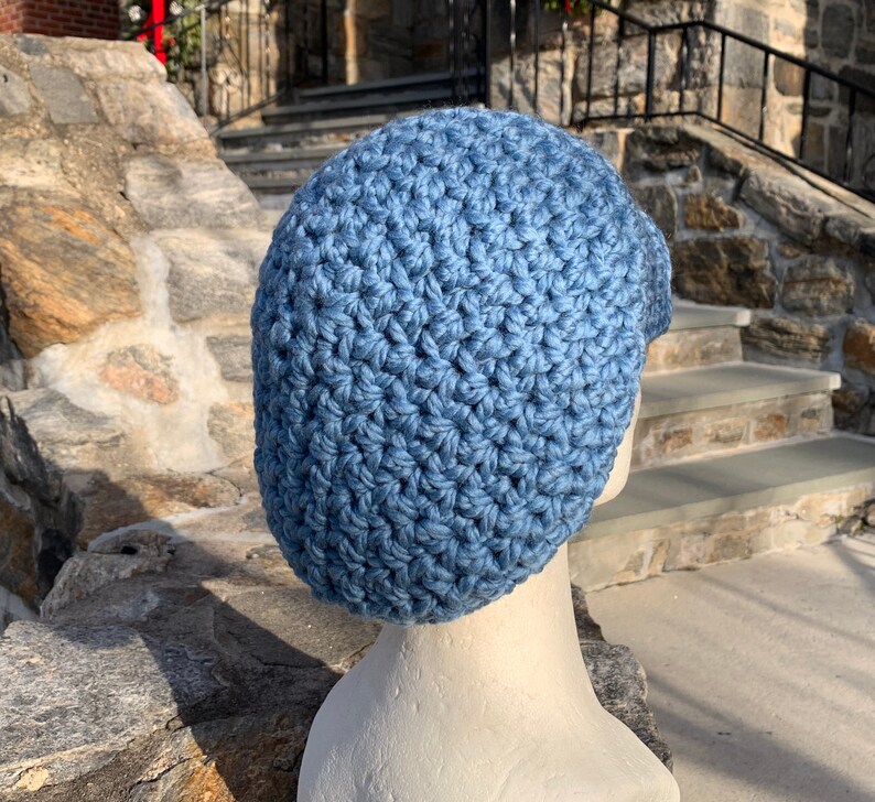 Blue Slouchy Hat, Women's Newsboy Hat, Crocheted Hat, Brimmed Hat in Wool Acrylic Blend Ready to ship image 3