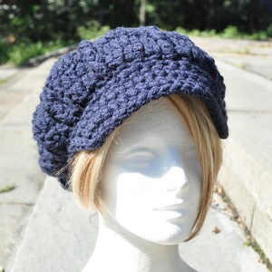 Navy Blue Newsboy Hat Crocheted Women's Hat with Brim Winter and Fall Accessories Navy Blue Hat Bild 2