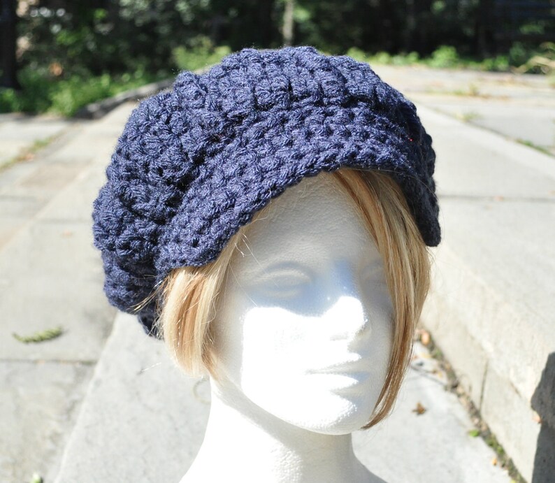 Navy Blue Newsboy Hat Crocheted Women's Hat with Brim Winter and Fall Accessories Navy Blue Hat Bild 2