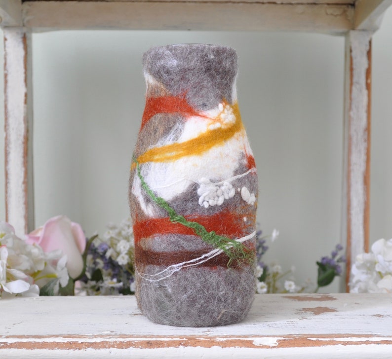 Wet Felted Glass Vase Made From Starbucks Bottle Repurposed Etsy