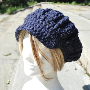 Navy Blue Newsboy Hat Crocheted Women's Hat with Brim Winter and Fall Accessories Navy Blue Hat Bild 3