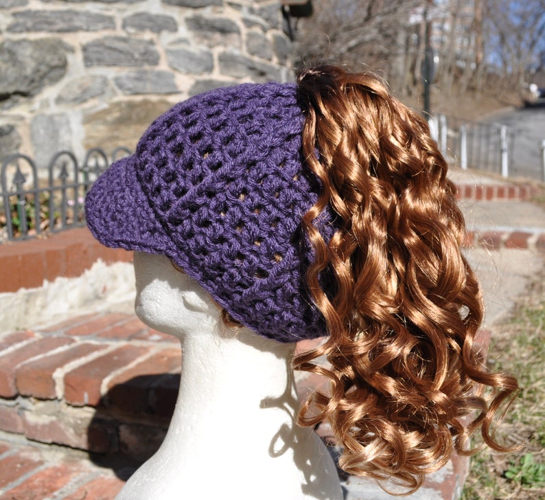 Crochet Hat Pattern Messy Bun Hat Pattern Ponytail Hat Pattern Crochet Hat with Brim image 2