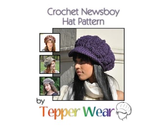 Pattern for Crochet Newsboy Hat - Teen or Adult Hat with Brim Pattern - Women's - Instant Download