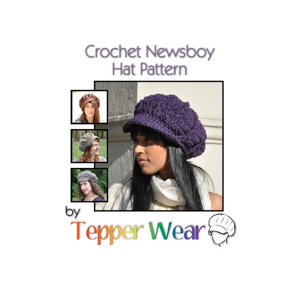 Pattern for Crochet Newsboy Hat - Teen or Adult Hat with Brim Pattern - Women's - Instant Download