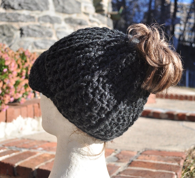 Crochet Hat Pattern Messy Bun Hat Pattern Ponytail Hat Pattern Crochet Hat with Brim image 4