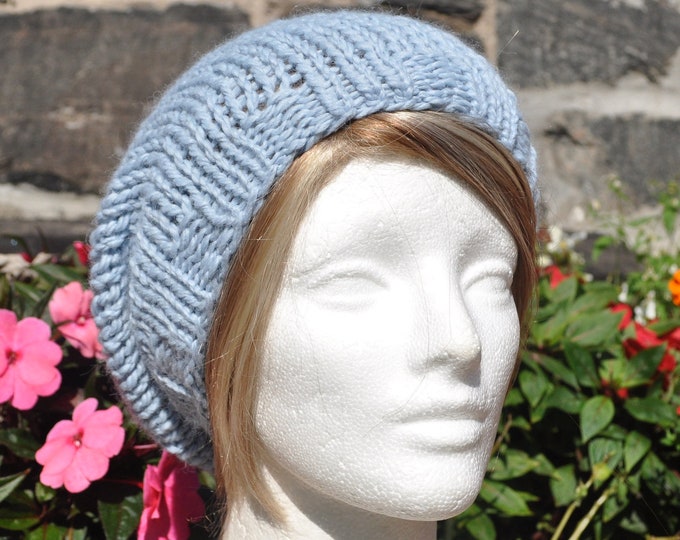 Light Blue Knit Hat Slouchy Knit Wool Hat Unisex Hat in Etsy