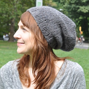 Charcoal Gray Women&#39;s Knit Hat - Wool Ribbed Slouchy Knit Hat - Unisex - Women&#39;s gift