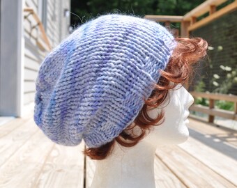 Wool Knit Slouchy Hat - Multi-Colored Lavender Knit Hat - Unisex Hat in Baby Alpaca - So Soft